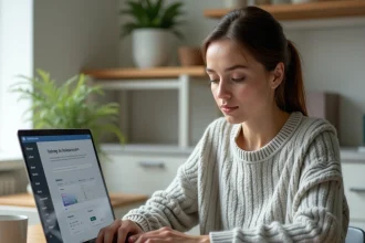 Femme activant la carte virtuelle Virtualis dans son espace client Crédit Mutuel sur un ordinateur portable