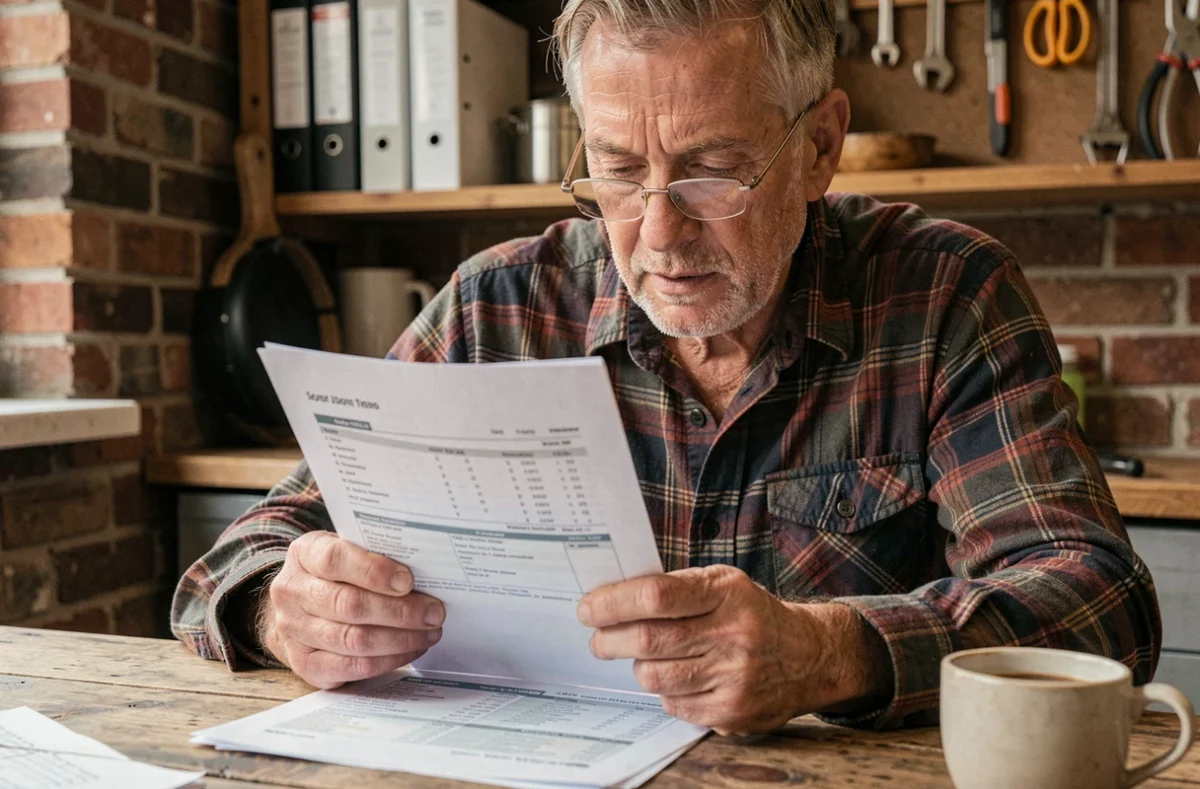 Artisan indépendant lisant un devis d'assurance responsabilité civile professionnelle à domicile