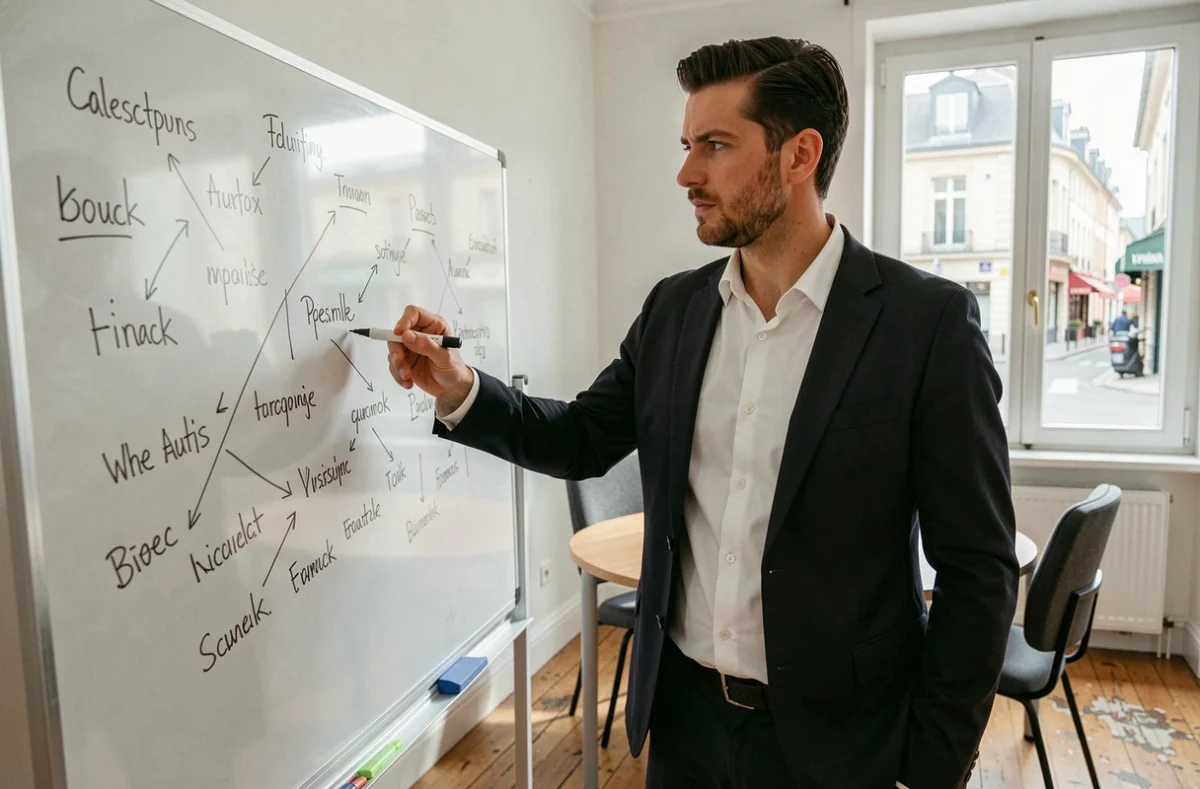 Aurélien Chataignier, conseiller en stratégie patrimoniale, présentant une analyse financière dans son bureau de conseil
