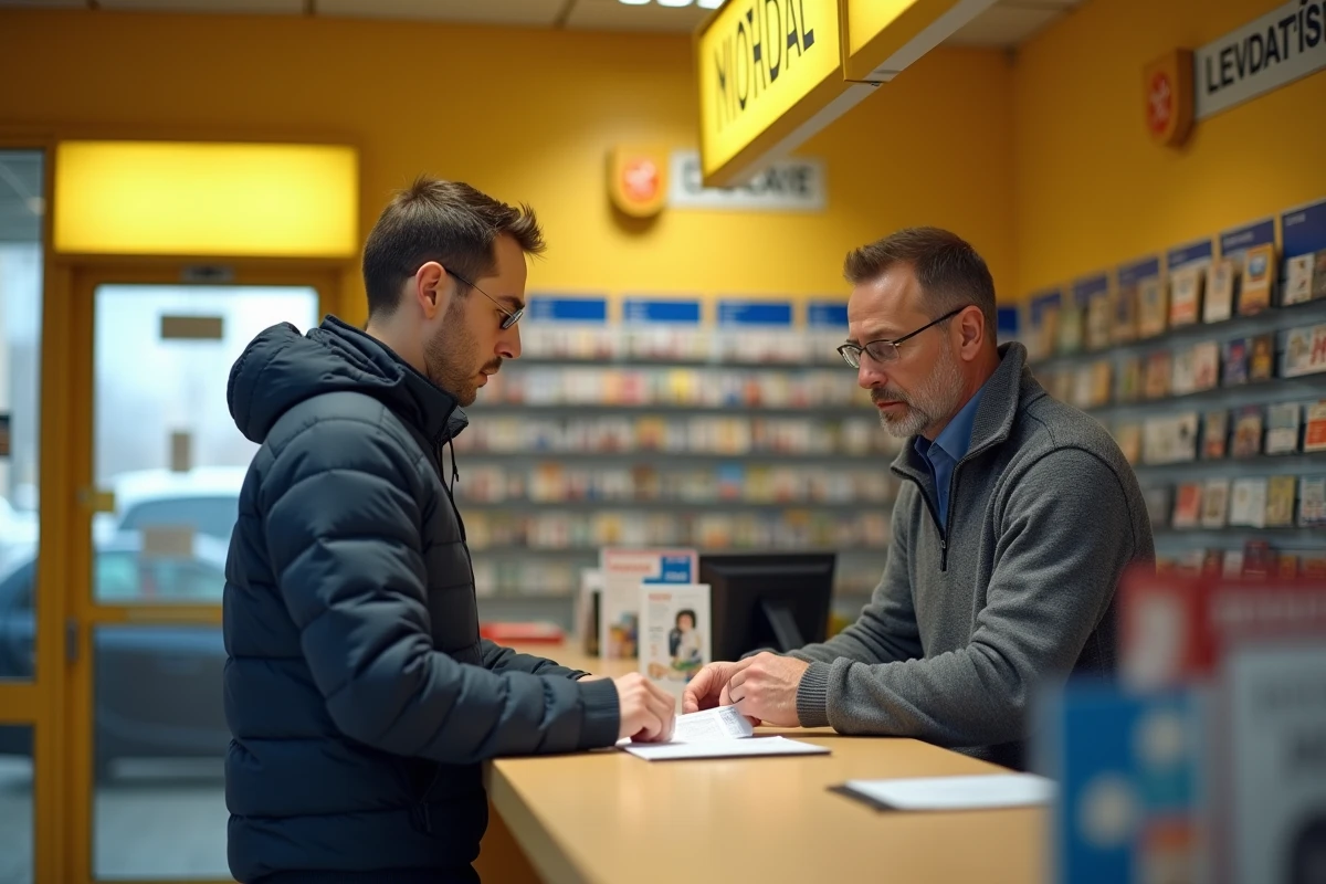 Client discutant d'un délai d'opération bancaire avec un employé de La Banque Postale au guichet