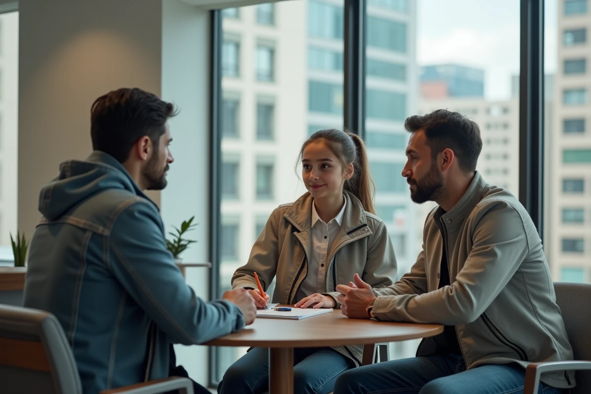 Père et fille consultent un conseiller bancaire