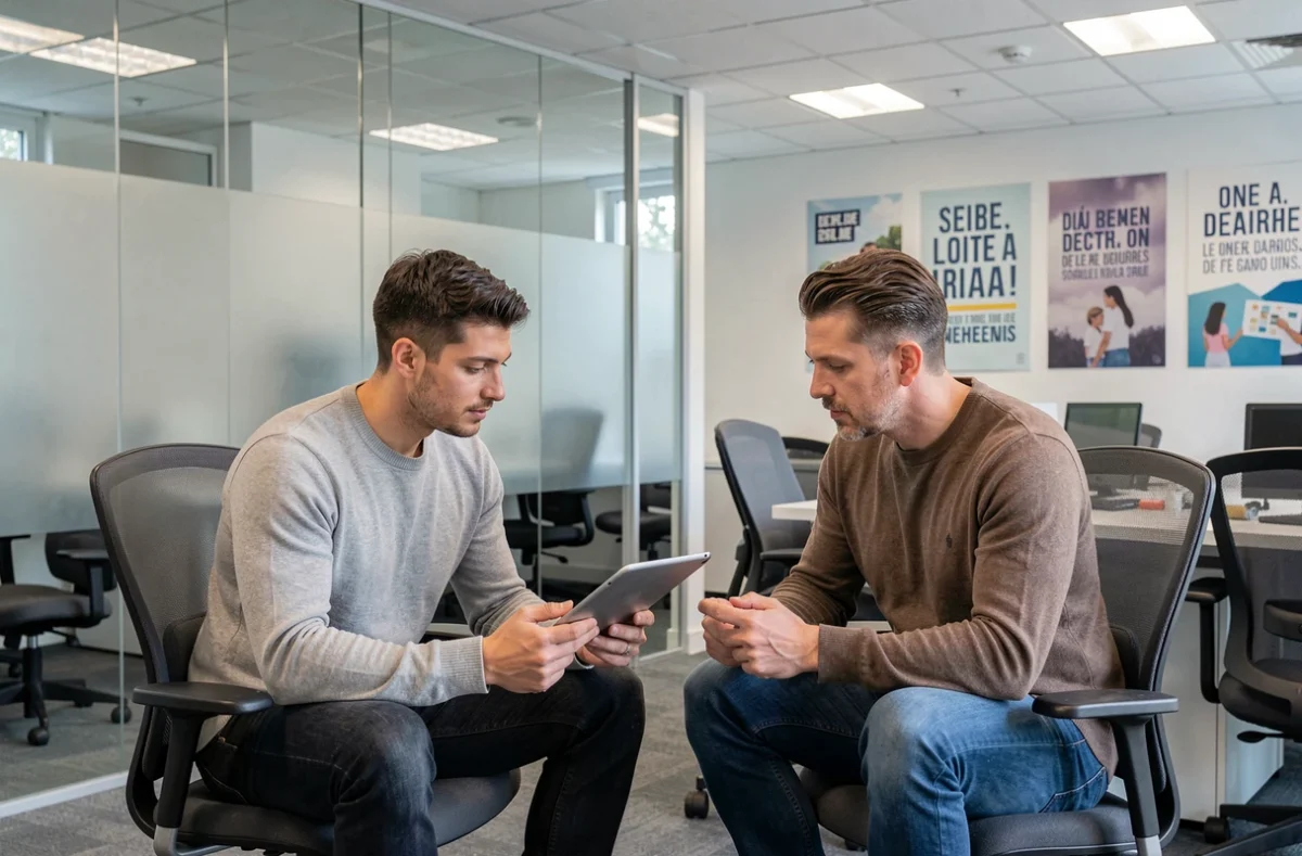 Homme en rendez-vous avec un conseiller Pôle Emploi pour calculer ses droits au chômage