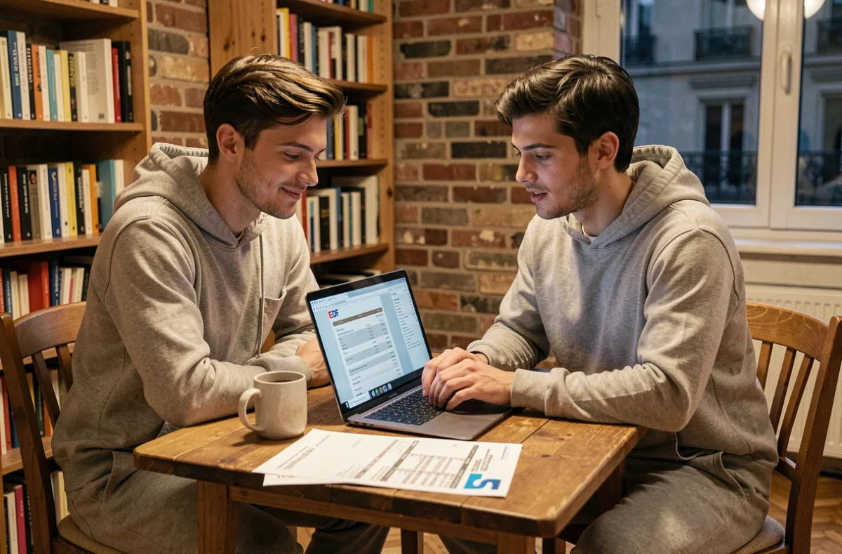 Couple analysant leur facture EDF et les nouveaux horaires heures creuses sur un ordinateur portable