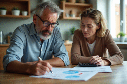 Couple d'adultes réfléchissant à leurs finances à la maison