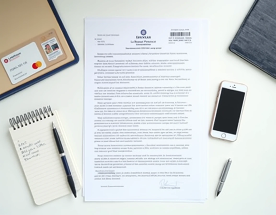Documents administratifs liés à la fermeture d'un compte Ma French Bank posés sur un bureau avec une lettre officielle de La Banque Postale