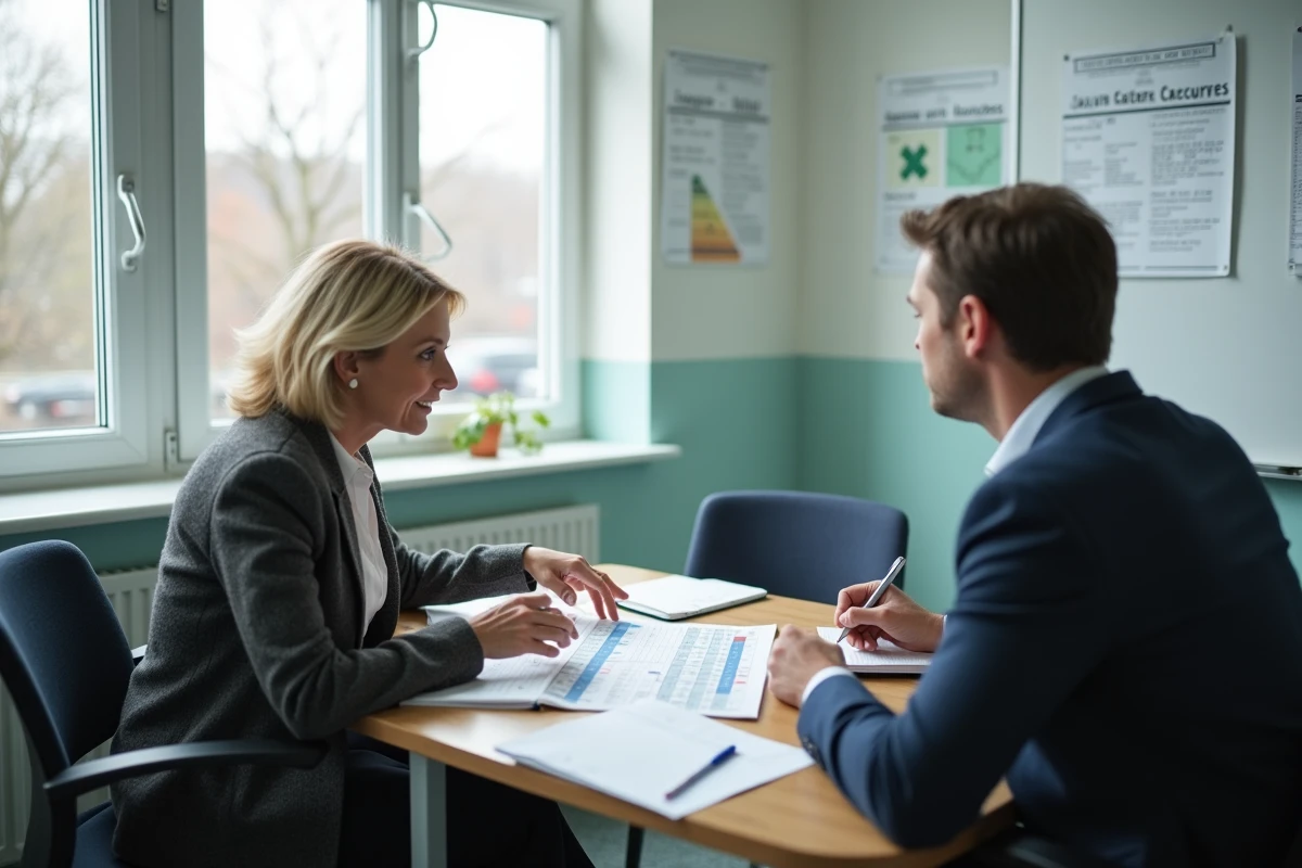 Deux enseignants analysant ensemble un tableau comparatif de salaires pour négocier une mutation scolaire