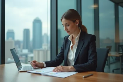 Femme d affaires en costume dans un bureau moderne