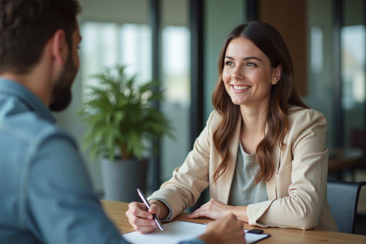 Femme discutant avec un conseiller financier dans un bureau moderne