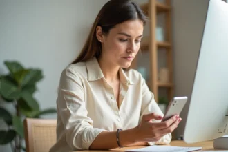 Femme consultant son compte Crédit Agricole Vendée sur smartphone avec suivi de carte bancaire en temps réel