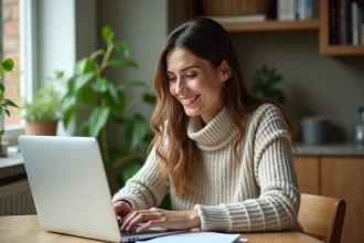 Femme concentrée sur ses investissements à la maison