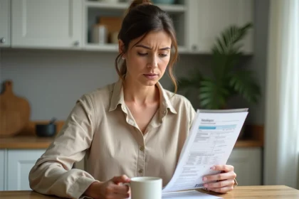 Femme consultant un livret A et des relevés bancaires à la maison pour comprendre ses revenus de placement déclarés à la CAF