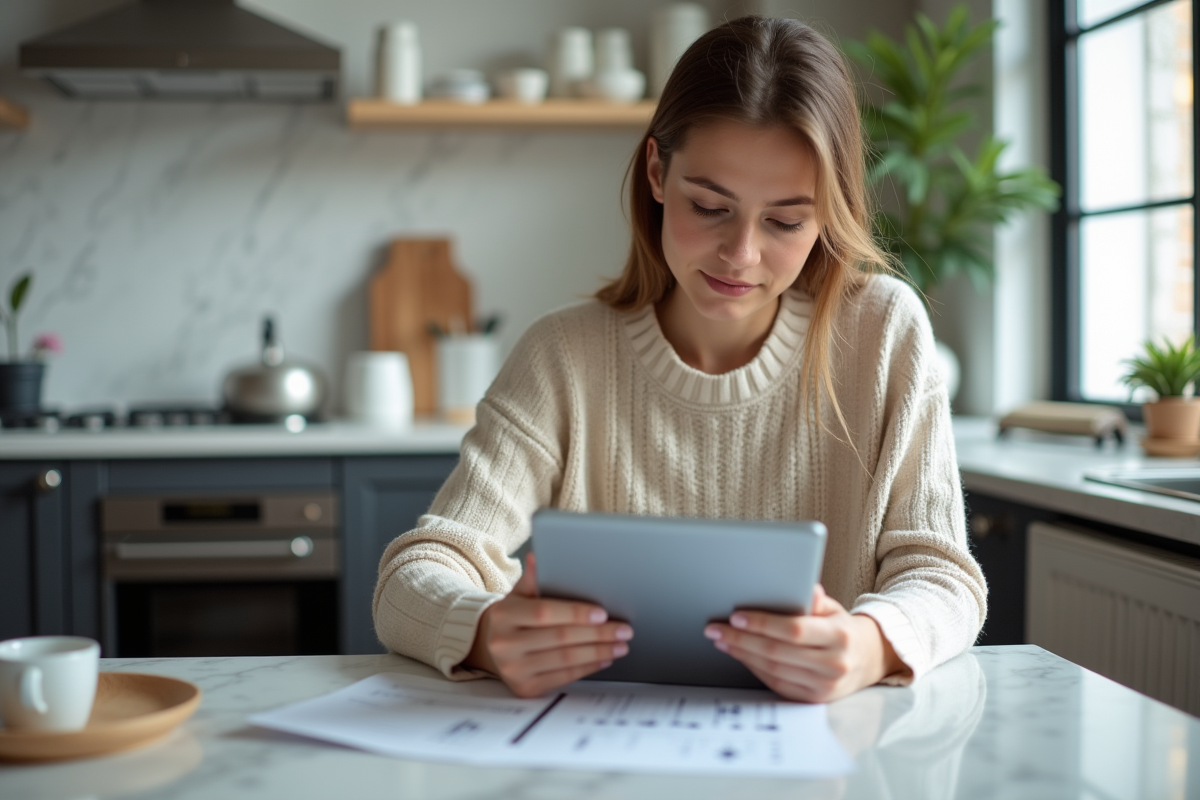 Jeune femme examinant son portefeuille d