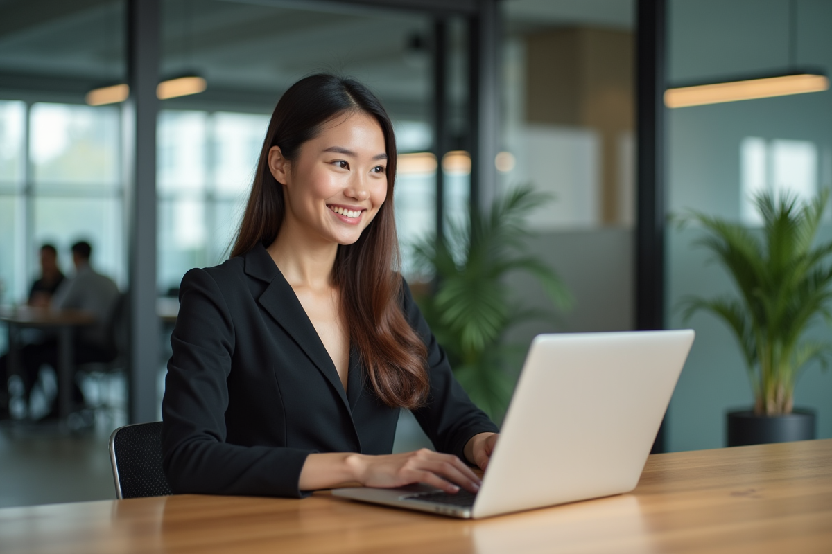 Jeune femme professionnelle travaillant sur son ordinateur