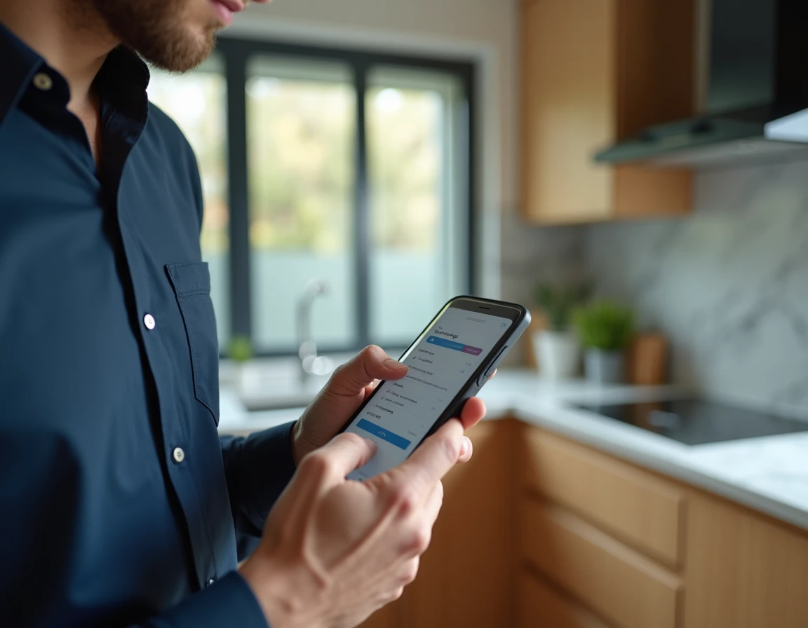 Homme gérant sa carte virtuelle Crédit Mutuel depuis l'application mobile bancaire sur smartphone