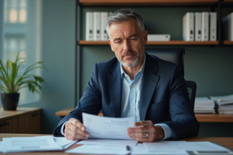 Homme d'affaires en costume bleu dans un bureau moderne