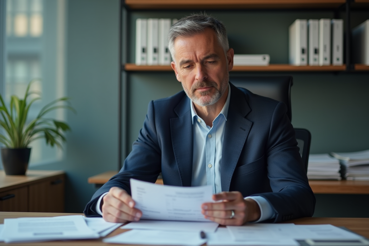 Homme d'affaires en costume bleu dans un bureau moderne