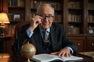 Homme juif âgé en costume dans un bureau ancien