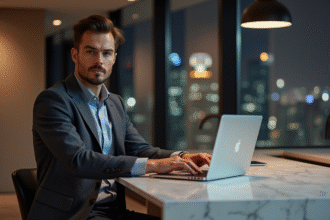 Homme élégant en blazer dans un appartement moderne