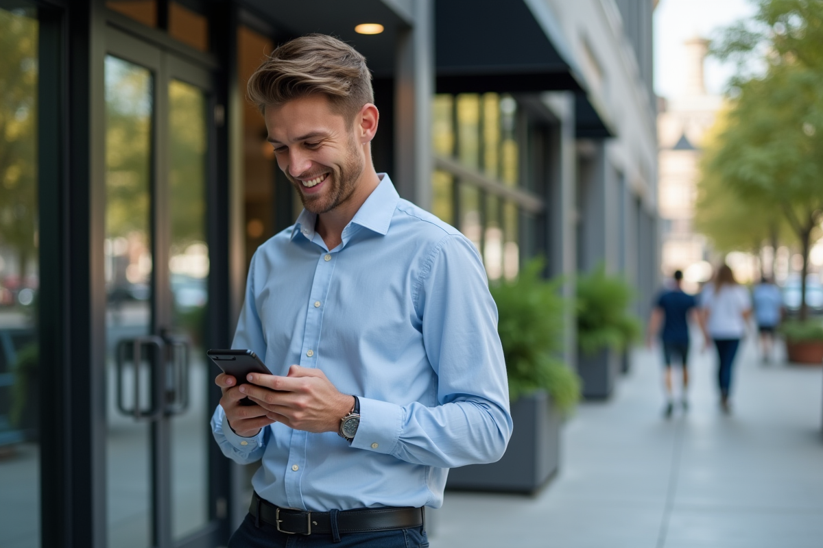 Homme dehors regardant ses transactions Solana sur smartphone