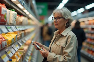 Femme comparant les prix en supermarché face à l'inflation 2026 en France