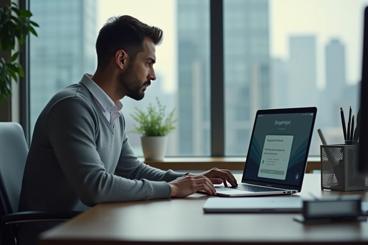 Jeune homme regardant son compte bancaire en ligne