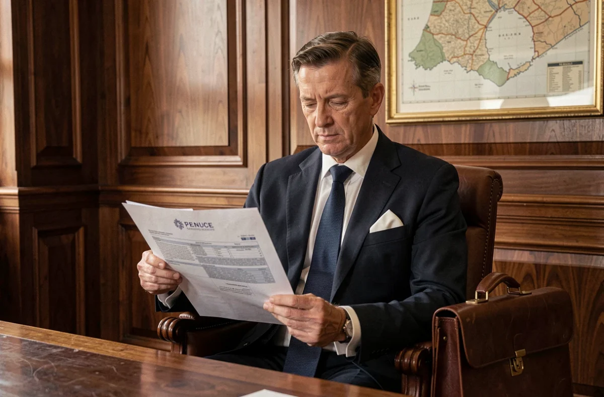 Conseiller du réseau patrimonial Le Conservateur couvrant la Bretagne et la Normandie dans un bureau classique avec carte régionale et boiseries sombres