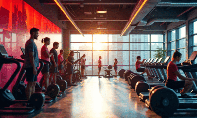 Salle de gym moderne avec équipement haut de gamme et lumière naturelle
