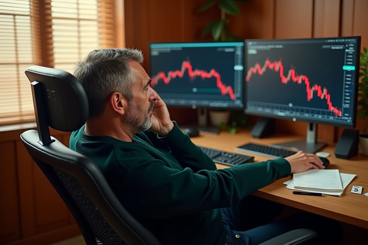 Trader particulier frustré face aux pertes lors de l'ouverture volatile de la bourse de Shanghai en séance matinale